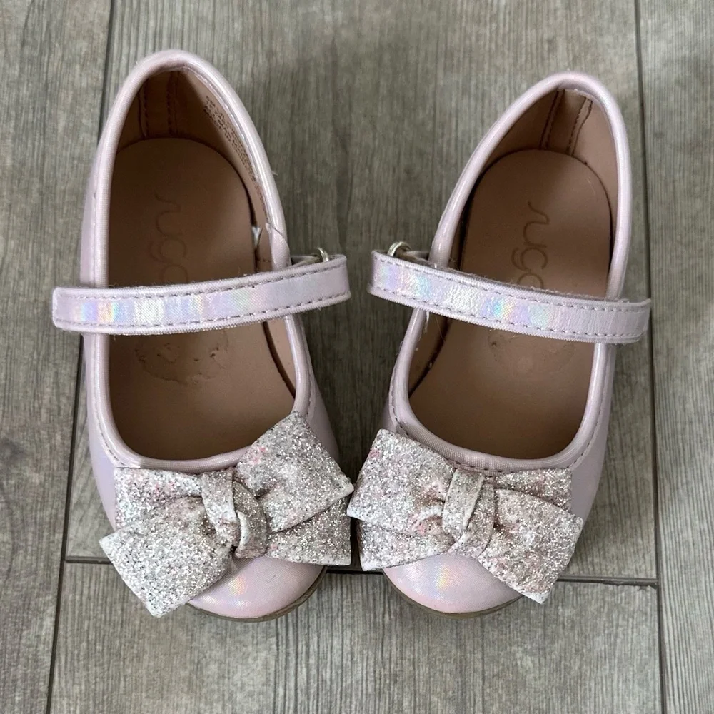 Sugar Toddler Girl Glitter Ribbon Dress Shoes Size 5 EUC
